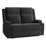 PALLOME Manual Reclining Loveseat Sofa, 2-Seater Recliner Couch with Cup Holders, Fabric Reclining Sofa for Living Room/RV (Black) PALLOME