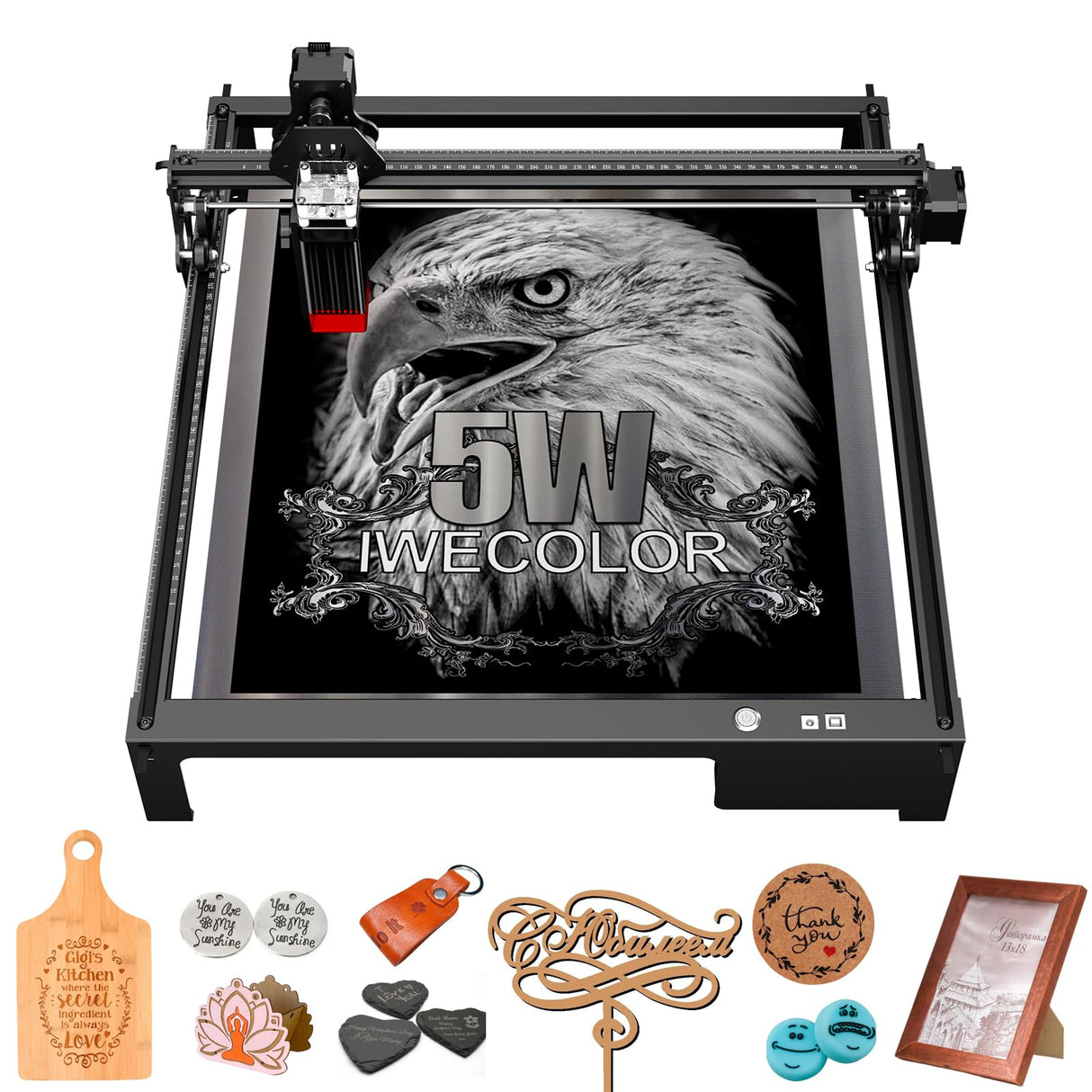 IWECOLOR Laser Engraver, 50W High Accuracy Laser Engraving Machine with 410x400mm Large Working Area, 5.5-7.5W Laser Power Engraver and Cutter for Wood, Metal, Acrylic, Leather IWECOLOR