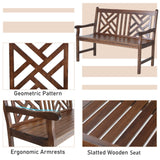 MFSTUDIO 2-Person Outdoor Acacia Wood Garden Bench with Backrest and Armrests, Durable Slatted Seat for Patio, Porch, and Yard - Brown MFSTUDIO