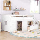 Harper & Bright Designs White Twin Size Low Loft Bed with Storage and Stairs for Kids Harper & Bright Designs