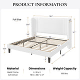 SHA CERLIN Full Size Velvet Upholstered Platform Bed Frame with Vertical Channel Tufted Wingback Headboard, Wooden Slats Support, Easy Assembly, Under Bed Storage, No Box Spring Required, White SHA CERLIN
