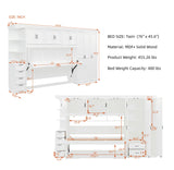 Merax Twin Size Murphy Bed with Desk, Multifunctional Wood Foldable Wall Bed with Wardrobe, Drawers and Cabinet, Space-Saving Hidden Bed for Guest Room Office, No Box Spring Needed, White Merax