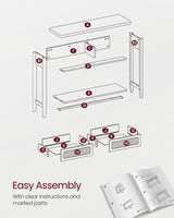 VASAGLE Console Table, Sofa Table, Narrow Entryway Table, Entry Table with 2 Drawers, Open Storage Shelf, Rounded Corners, for Living Room, Boho Style, Oatmeal Beige ULNT016K66 VASAGLE