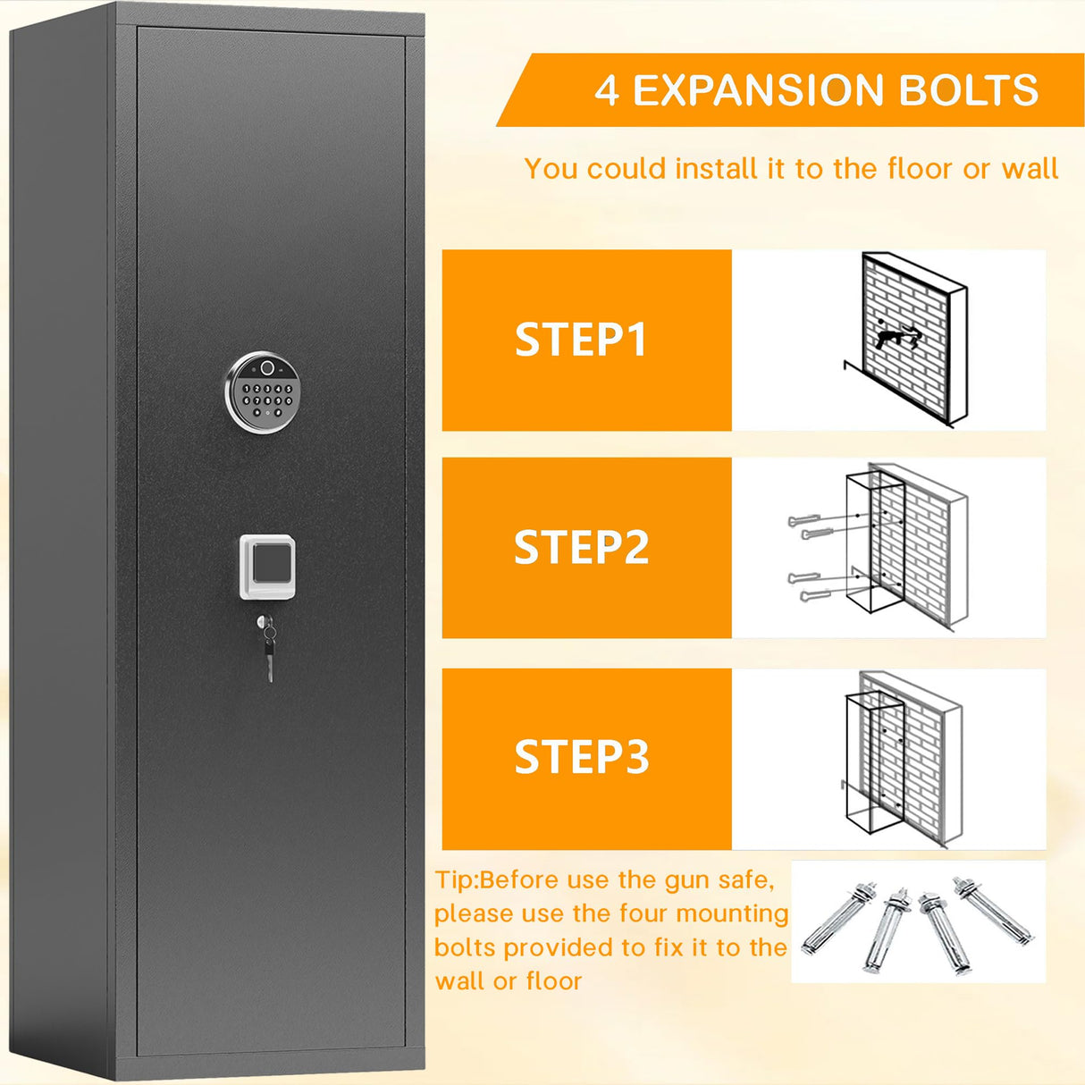 Leariso 12-15 Rifle Gun Safe, Home Safes for Rifles and Pistols, Biometric Gun Safes for Handgun with Adjustable Shelves and Pockets, Gun Cabinet with Alarm Function, Gun Locker, Black Leariso