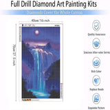 hyzsj 5D Waterfall Diamond Art Painting,Large Diamond Painting Kits for Adults,DIY Full Drill Crystal Rhinestone Arts,Gem Art Painting with Diamond Home Wall Decor Mountain Moon(27.5 X 15.7inch) hyzsj