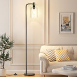 Ziisee Industrial Floor Lamp with Glass Shade - Black, LED Bulbs, Foot Pedal Switch, Easy Assembly Ziisee