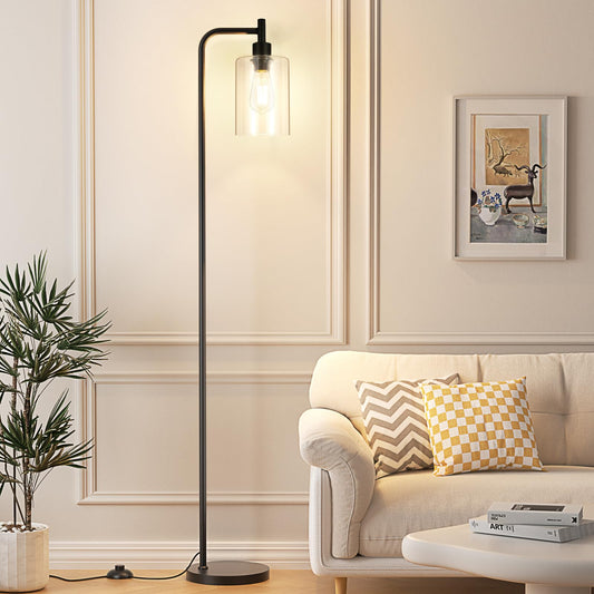 Ziisee Industrial Floor Lamp with Glass Shade - Black, LED Bulbs, Foot Pedal Switch, Easy Assembly