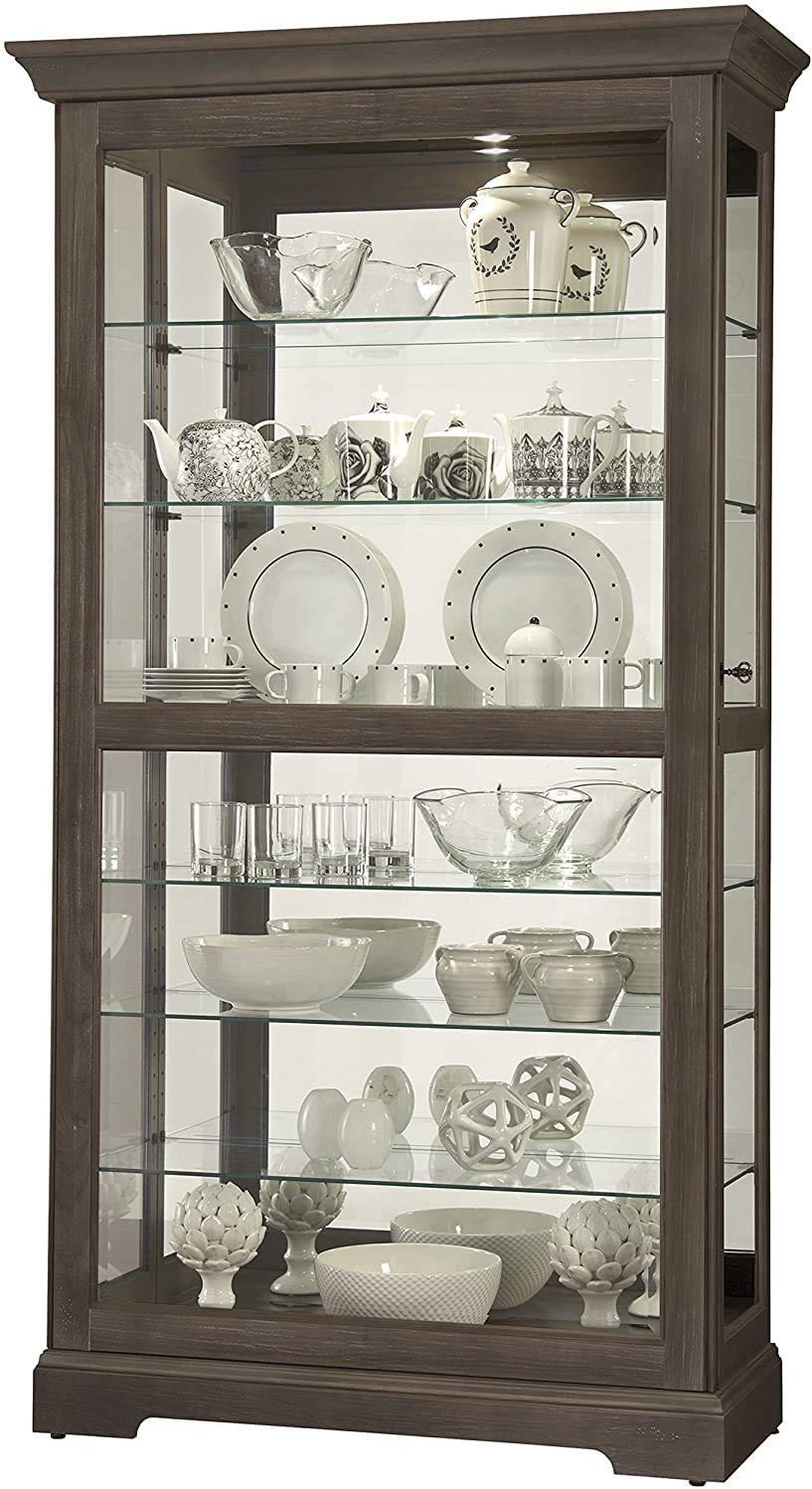 Howard Miller Tyler VI Curio - Floor Mount Showcase Auburn Finish Lockable Shelves & Levelers, Adjustable Vertical Plate Display Perfect for Living Room Office and Room Decor Howard Miller