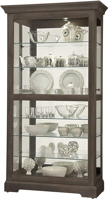 Howard Miller Tyler VI Curio - Floor Mount Showcase Auburn Finish Lockable Shelves & Levelers, Adjustable Vertical Plate Display Perfect for Living Room Office and Room Decor Howard Miller