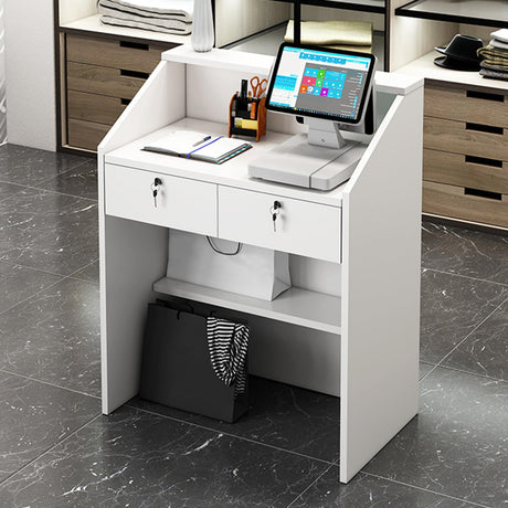 Walisk Modern Reception Desk with Lockable Drawer and Open Shelves, White, 60x38x92cm, 80x38x92cm, 100x38x92cm, 120x38x92cm, Office, Computer Desk WoodArtSupply