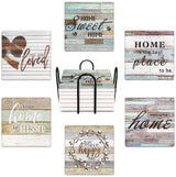 Britimes Coaster for Drinks Set of 6, Worn Wood Absorbent Square Ceramic Stone Mat, with Cork Base and Metal Holder, Gift for Housewarming Room Bar Decor Britimes