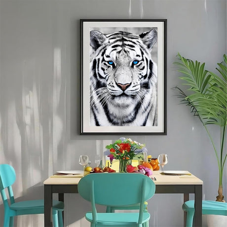 Amz Camel Diamond Painting Kit, 30x40cm White Tiger Portrait Wildlife Art, Round Drill DIY Craft for Adults, Majestic Animal Decor Gift Amz Camel