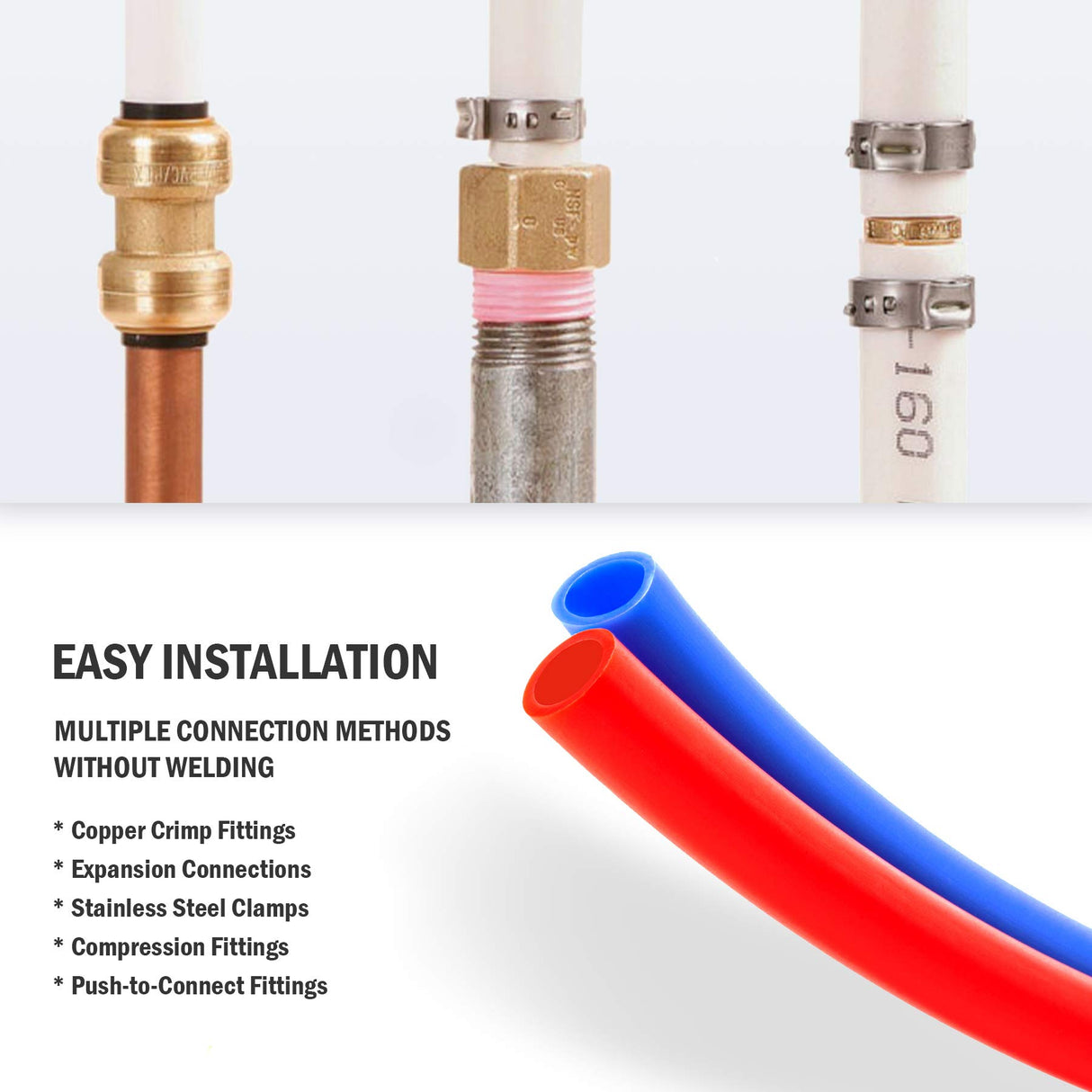 ZELCAN PEX Water Pipe PEX Tubing 1/2 Inch, 2 Rolls of 300ft PEX-B Coil Hose, Non Oxygen Barrier PEX Water Tubes for Water Line & RV Sewer Hose, PEX Radiant Heat Tubing(Red+Blue) ZELCAN