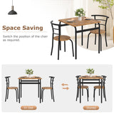 VECELO 3 Piece Dining Table & Chairs Set for 2, Metal and Wooden Square Kitchen Dinette Set for Small Space, Breakfast Nook, Saving Space, Brown VECELO