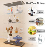 Mcltopz 64.7'' 4-Shelf Glass Display Cabinet with 2 Doors & LED Lights,Glass Curio Cabinet Display Case,5mm Tempered Glass Storage Cabinet,Floor Standing Bookshelf for Living Room Bedroom Office Black Mcltopz