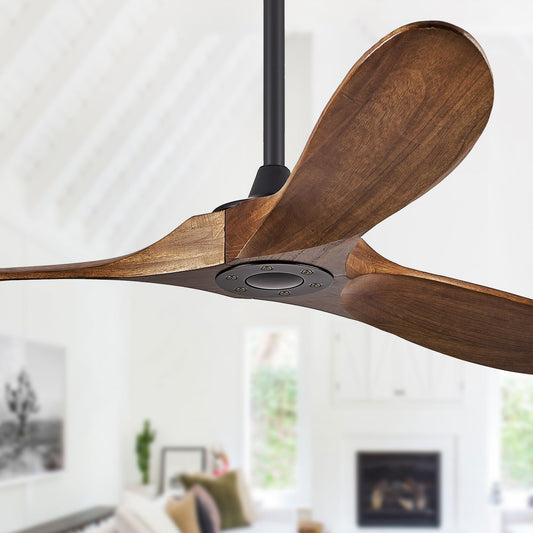 52 Inch Ceiling Fans Without Lights, Wood Ceiling Fan no Light with Remote Control and DC Motor, Indoor Outdoor Ceiling Fan for Patios Bedroom Living Room Propeller Ceiling Fans 3 Blade, Dark - WoodArtSupply