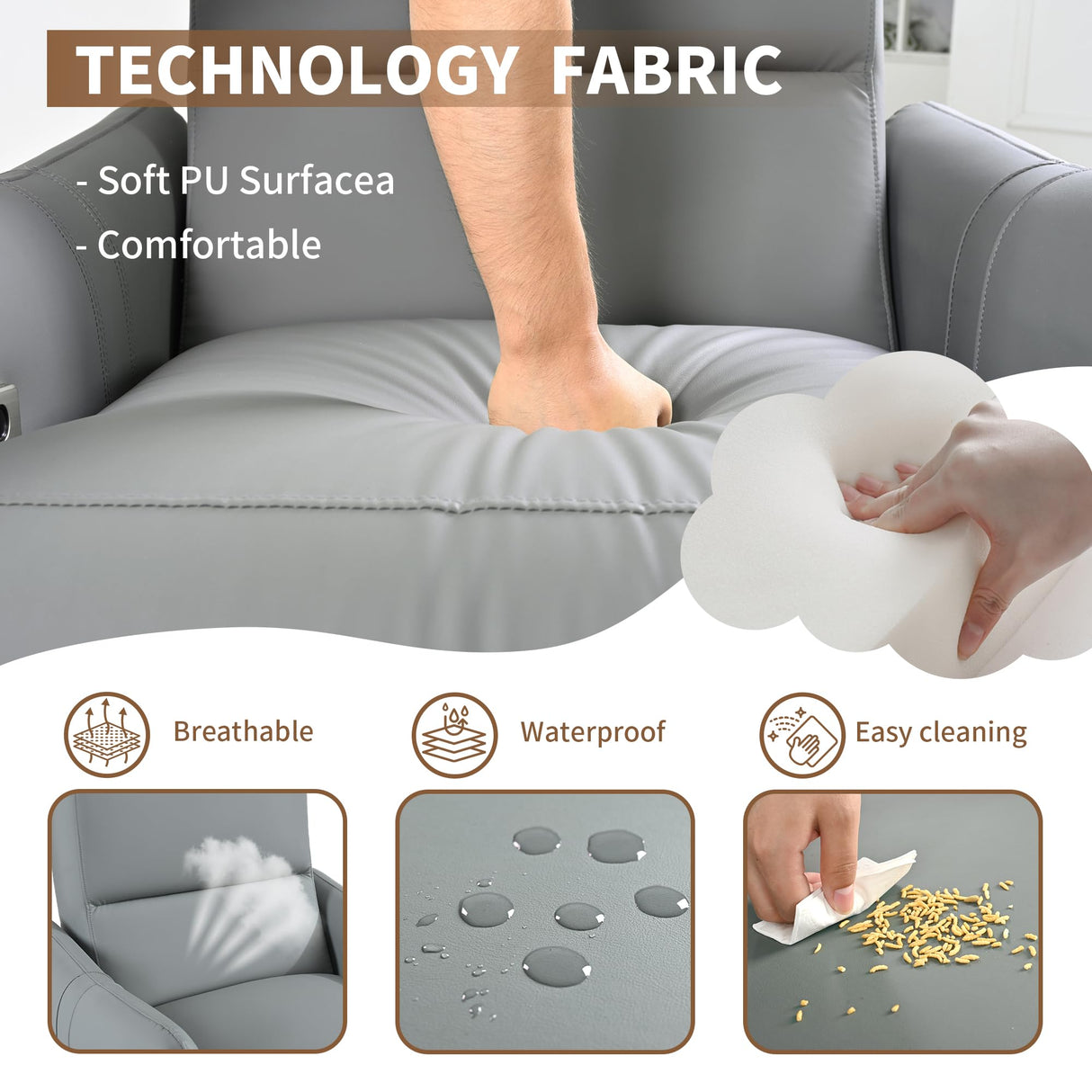 QicoFelix Electric Power Recliner, Wall Hugger Electric Recliner Chairs with USB Ports Sofa PU Leather Recliner for Living Room/Small Spaces QicoFelix