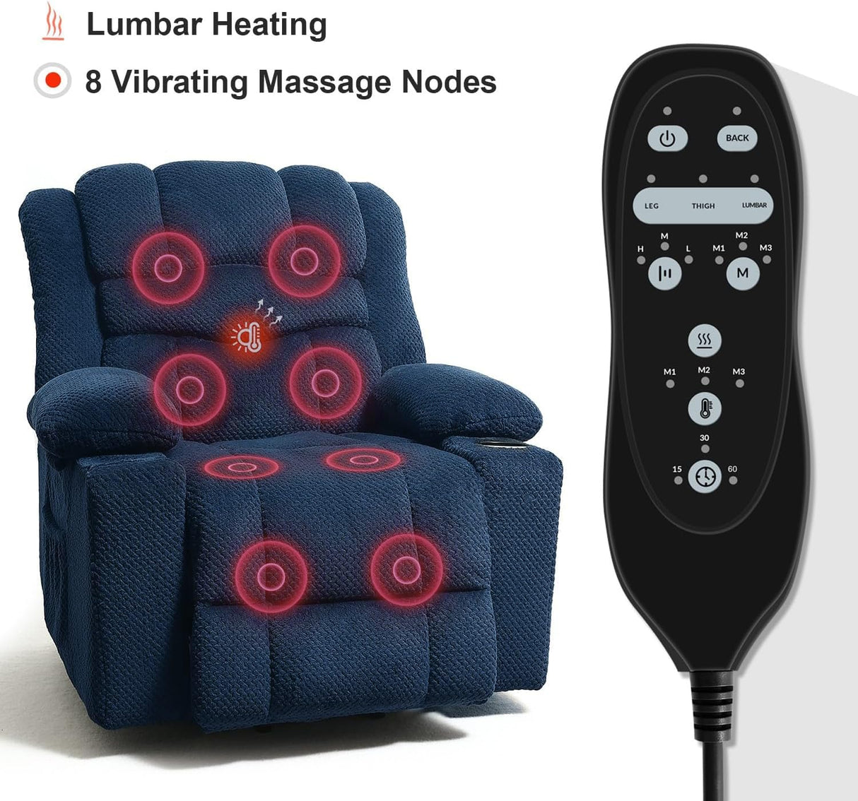 HOMYHOMEY Power Lift Recliner Chair for Living Room Elderly with Massage Recliners Footrest Cup Holder Oversized Electric Heated Reclining Single Sofa Chairs Storage (Cyan) HOMYHOMEY