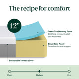ZINUS 12 Inch Green Tea Essential Memory Foam Mattress [New Version], Full, Fiberglass Free, Medium Feel, Breathable Airflow Memory Foam, Certified Safe Foams & Fabric, Mattress in A Box ZINUS