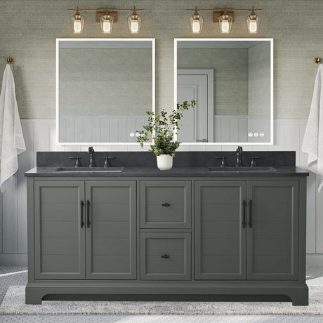 Vanity Art 72 Inch Double Sink Bathroom Vanity with Ceramic Sink and Stone Top | Undermount Rectangular Cabinet with Soft Closing Doors, Dovetailed Drawers, No Mirror VA5072-DVG Vanity Art