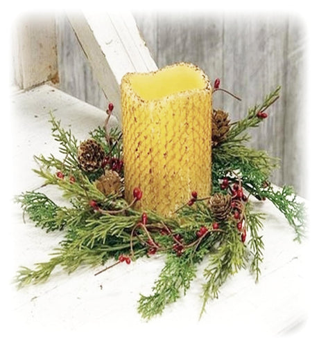 Loving Memories Small Wreath Mini Wreath Realistic Cedar with Pine Cones 12 Inch Indoor Candle Ring Loving Memories