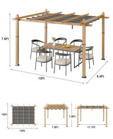 Agrestem 10x13 Ft Retractable Outdoor Pergola with Canopy, Upgraded Wood-Grain Aluminum Pergola, Modern Pavilion for Backyard, Patio, Porch, Grape Trellis, Gray Agrestem
