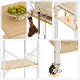 IBUYKE Kitchen Shelf Cart, 3-Tier Microwave Oven Stand, Baker’s Rack with Metal Frame and 8 Hooks, Industrial Printer Stand, Utility Standing Storage Shelf for Coffee Bar, Simple Assembly, TMJ023R IBUYKE