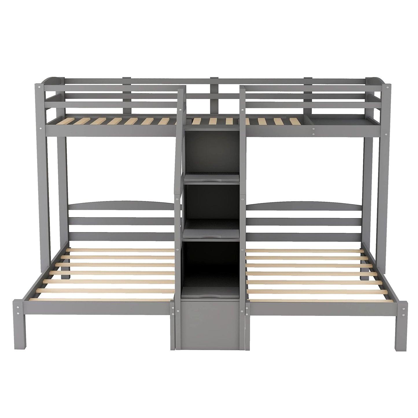 Harper & Bright Designs Triple Bunk Bed with Stairs, Twin Bunk Beds for 3, Wooden Bunk Bed with Built-in Staircase and Little Drawer for Kids Teens Adults, Gray