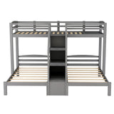 Harper & Bright Designs Triple Bunk Bed with Stairs, Twin Bunk Beds for 3, Wooden Bunk Bed with Built-in Staircase and Little Drawer for Kids Teens Adults, Gray Harper & Bright Designs