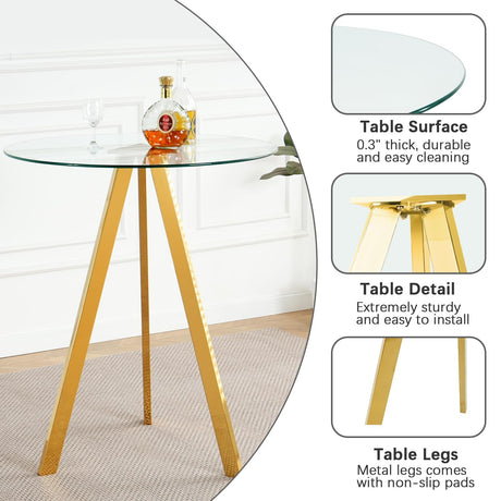 SIZOTA 3 Piece Pub Dining Set, Modern Round Bar Table and Chairs for 2, 30" Counter Height Barstools and Glass Kitchen Table Set, 31" Small Dining Table with 2 Stools(Beige) SIZOTA