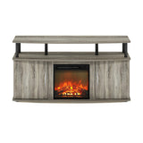 Furinno Jensen Living Room Fireplace TV Entertainment Center with Doors Storage Cabinet for TV up to 55 Inch, French Oak Grey/Black Furinno