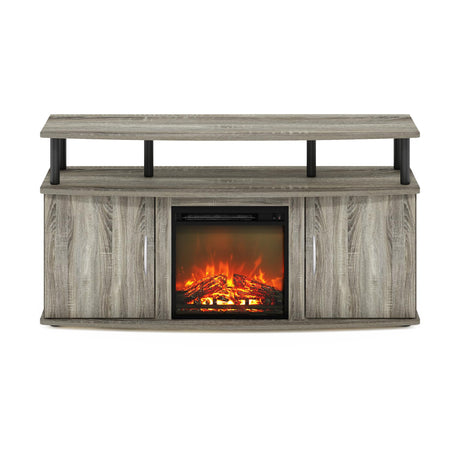 Furinno Jensen Living Room Fireplace TV Entertainment Center with Doors Storage Cabinet for TV up to 55 Inch, French Oak Grey/Black Furinno