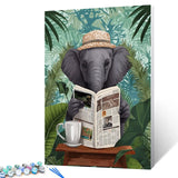 Funny Bathroom Paint By Bumbers for Adults Elephant Read Newspaper DIY Paint by Numbers Acrylic Paint Canvas Kitchen Decor Green Leaves Painting Kits Elephant on Toilet Art 20x16 Inch （Without Frame ） Tucocoo