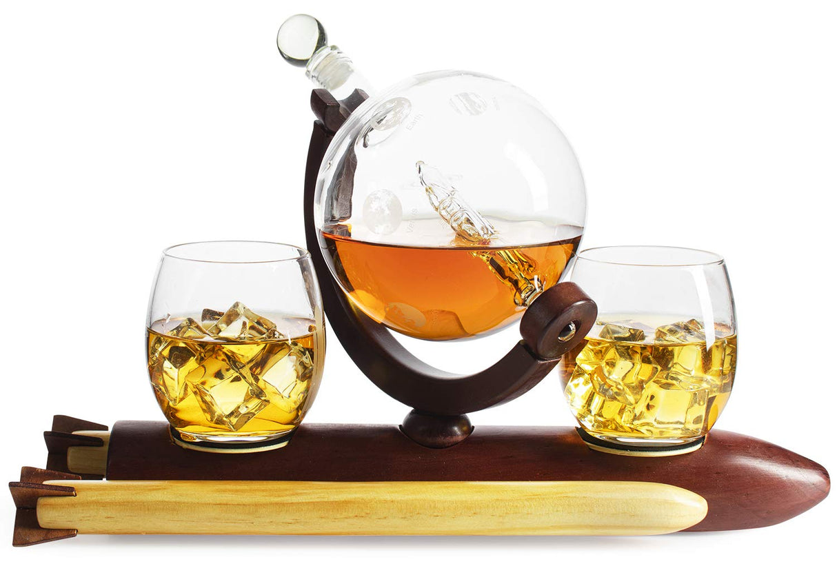 Rocket Wine & Whiskey Decanter Set, Rocket Decanter, Solar System Planets Globe Decanter, Limited Edition, Descriptive Planets Rotating Around Sun, Personal Glass planetarium, Space Lovers Gift! The Wine Savant