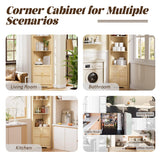 ROMMAK Corner Cabinet, 67'' Tall Corner Storage Cabinet with 2 Barn Doors and Adjustable Shelves for Living Room, Kitchen, Bathroom, Laundry Room, Natural Wood ROMMAK