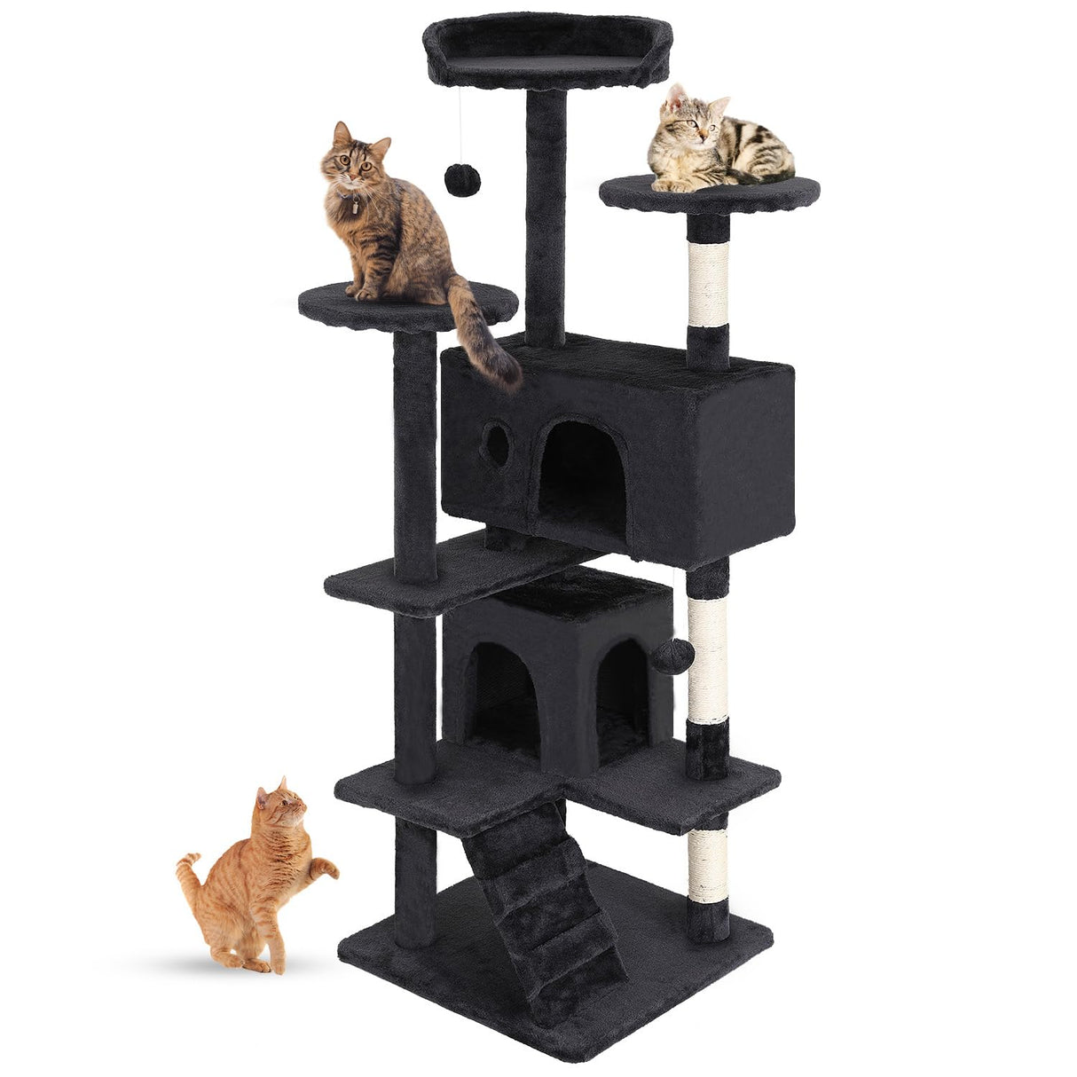 FDW Cat Tree 54in Cat Tower Multi-Level Durable Cat Scratching Post & Cozy Fun Cat Jumping Platform Space Saving Cat Condo Pet Play House for Indoor Cats,Dark Gray FDW