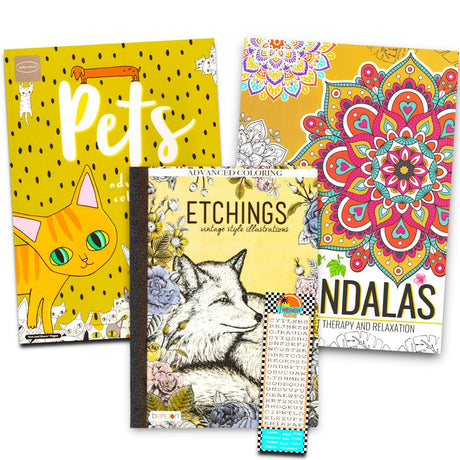 Animal Coloring Book Set - Pack of 3 Premium Adult Coloring Books Featuring Turtles, Pets, Wolves and More | Animals Collection for Adults Bendon