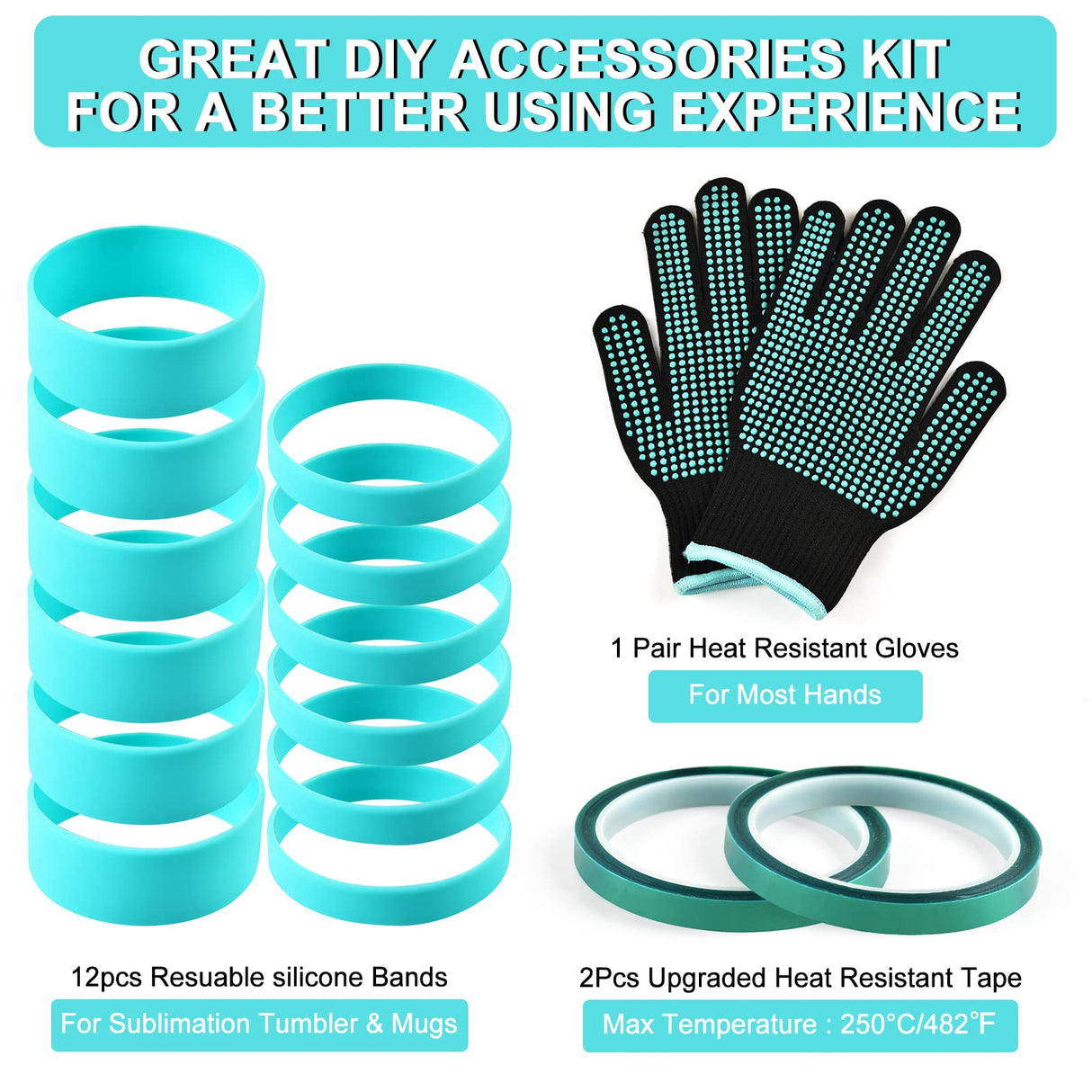 Sublimation Blanks Silicone Bands for Sublimation Tumbler Heat Resistant Gloves Tape Sleeve Accessories Kit for 20 30 oz Skinny Straight Cups for Cricut Mug Press Machine Wrap Bundle Tumbler in Oven Jacriah