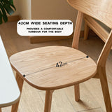 Grewood 100% Solid Oak Wood Dining Chairs Set of 2, Mid Century Modern with Wide Rounded Backrest, Chairs for Dining Room, Kitchen Chairs, Original Wood Color Grewood