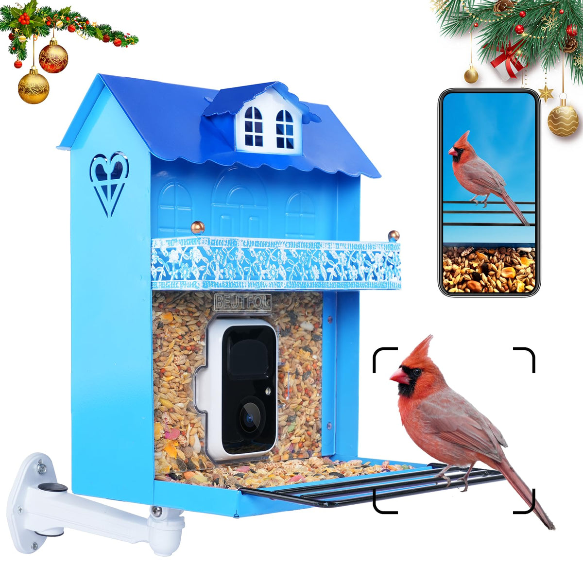 Smart Bird Feeder with Camera.Auto Capture Bird Videos & Bird Motion Detection,Wireless App Notification,Bird House Camera,Lifetime 32G Free Space.Idea Gift AMOEJOV