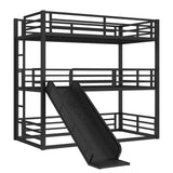 Metal Triple Bunk Bed with Slide, Twin XL Over Twin XL Over TwinXL Bunkbeds with Ladder, Heavy Duty 3 Bunk Bed Frame with Safety Guardrails for 3 Teen/Adults, Easy Assembly, Black Bellemave