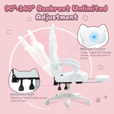 Dowinx Gaming Chair Cute with Cat Ears and Massage Lumbar Support, Ergonomic Computer Chair for Girl with Footrest and Headrest, Comfortable Reclining Game Chair 290lbs for Adult, Teen, White Dowinx