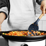 Silicone Cooking Utensils Set - 446°F Heat Resistant Silicone Kitchen Utensils for Cooking,Kitchen Utensil Spatula Set w Wooden Handles and Holder, BPA FREE Gadgets for Non-Stick Cookware (Navy Blue) oannao