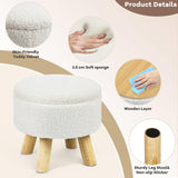OGEMXU Ottoman Foot Rest, Small Round Ottoman with Storage, Boucle Teddy Velvet Footstool with Wood Legs, Soft Sponge Storage Ottoman for Living Room, Bedroom, Couch, Enterway (Cream) OGEMXU