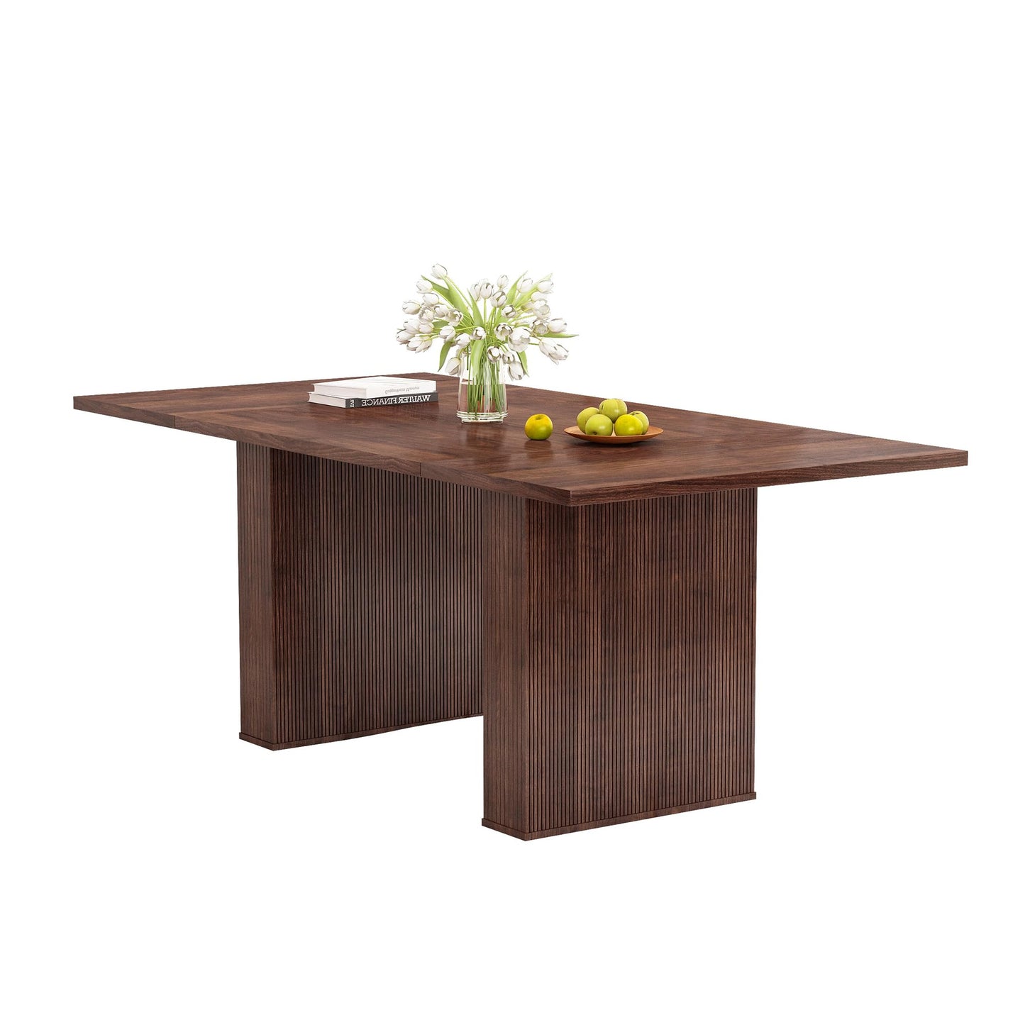 weselon 78 Inch Dining Table for 6 8 10, Modern Farmhouse Rectangular Kitchen Table, Long Dining Room Tables with Wood Strip Base for Kitchen Living Room (Walnut) - WoodArtSupply