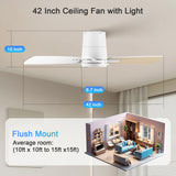 Atolit Ceiling Fans with Lights,42 inch,Quiet Reversible Motor,Easy to Install,6 Speeds,3CCT,Timer, White Modern Ceiling Fan for Living Room, Bedroom, Kitchen, Dining room, Office Atolit