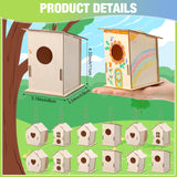 DoubleFill 12 Pcs Bulk Wooden Bird Houses Kits for Kids DIY Crafts and Arts Unfinished Wood Birdhouse to Paint Birthday Gifts for Girls Boys Crafts Class Parties, 4 Styles DoubleFill