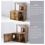 YOCAN Multi-Functional Cat Tree with Litter Box Enclosure, Wooden Apartment with Scratching Post, Modern Style Cat Tree Furniture with Hidden Tower, Cat House Furniture (Brown, L:31.5'') YOCAN