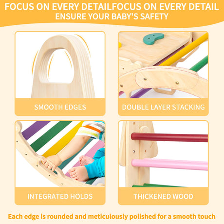 RMOKA Indoor Climbing Toys for Toddlers 1-3, 7in1 Extra Large Pikler Triangle Set, Foldable Wooden Montessori Climbing Set with Arch, Ramp & Ladder Baby Indoor Playground Jungle Gyms for Toddlers RMOKA