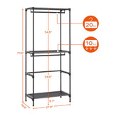 CASAMAYA Clothes Rack, Portable Closet, 27.6 Inch Wardrobe Closet, Clothes Storage Organizer with Shelves and 2 Hanging Rods, Easy to Assembly, Black PCT001B01 CASAMAYA